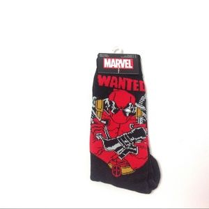New Marvel Deadpool Crew Socks Red Black Size 6-12